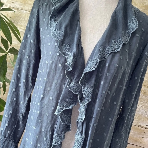 Johnny Was Cardigan Jacket Open Front Lace Gray Size XS Eyelet - Picture 2 of 8